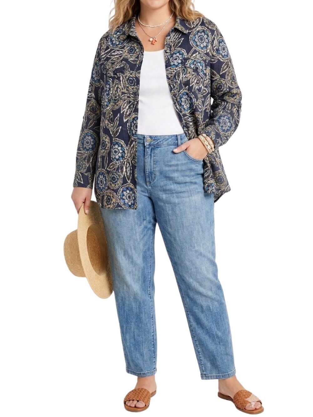 Charter Club 100% Linen Blue Button Up Shirt Womens 20W 2X Coastal Travel Resort